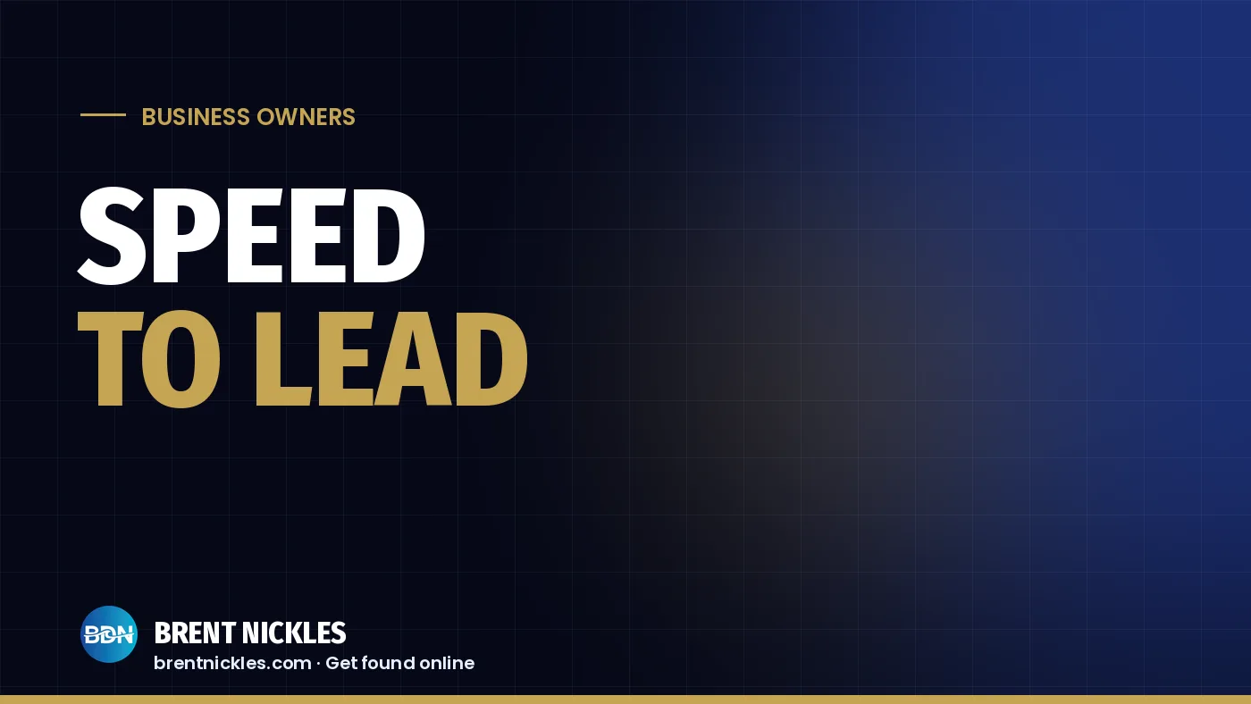 Navy title card with the words "Speed to Lead", "To Lead" in gold, and the Brent Nickles BDN logo